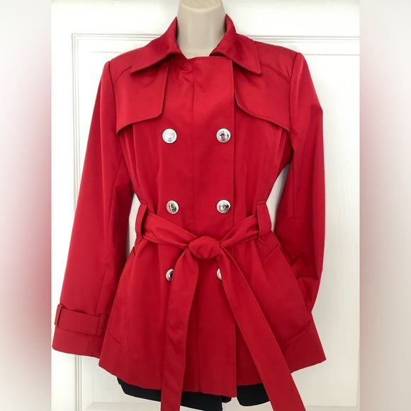 LIKE NEW👠Calvin Klein Red Water Resistant Trench Coat - Picture 2 of 15